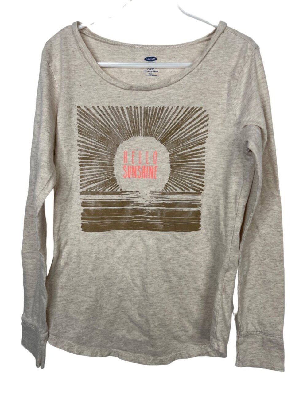 Old Navy Girls L 10 12 Hello Sunshine Graphic Long Sleeve Tee Retro Cute